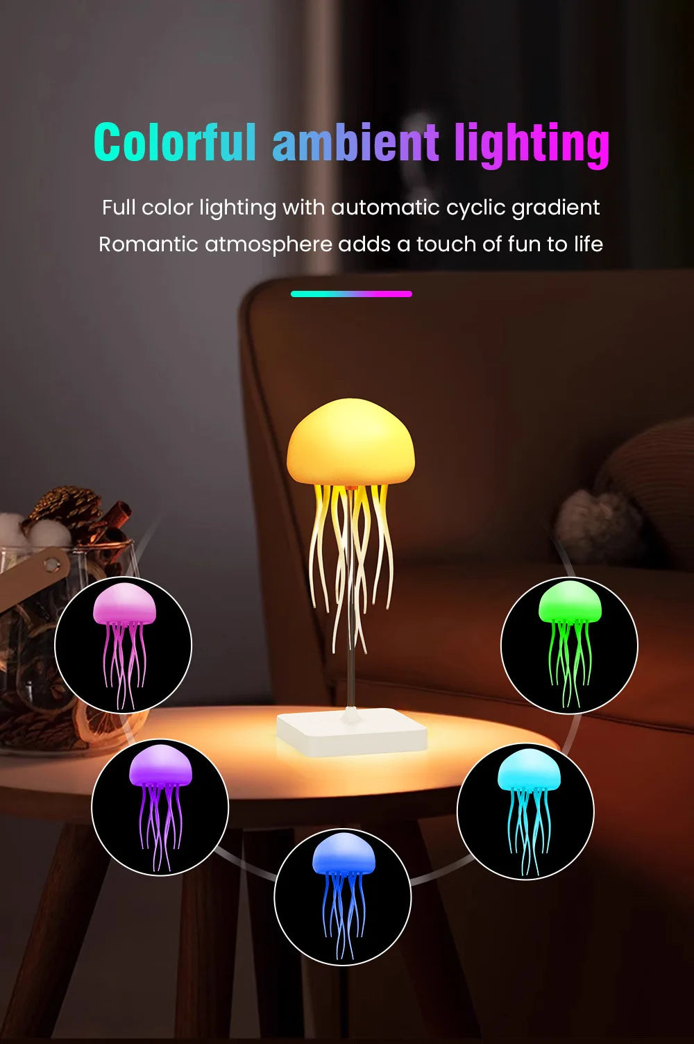 Dynamic Relaxing Jellyfish LED Night Light – Color Changing Decor